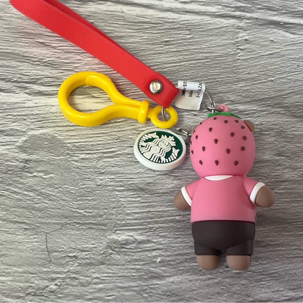 NWOT Starbucks Strawberry Bear Silicone Keychain - Picture 2 of 4